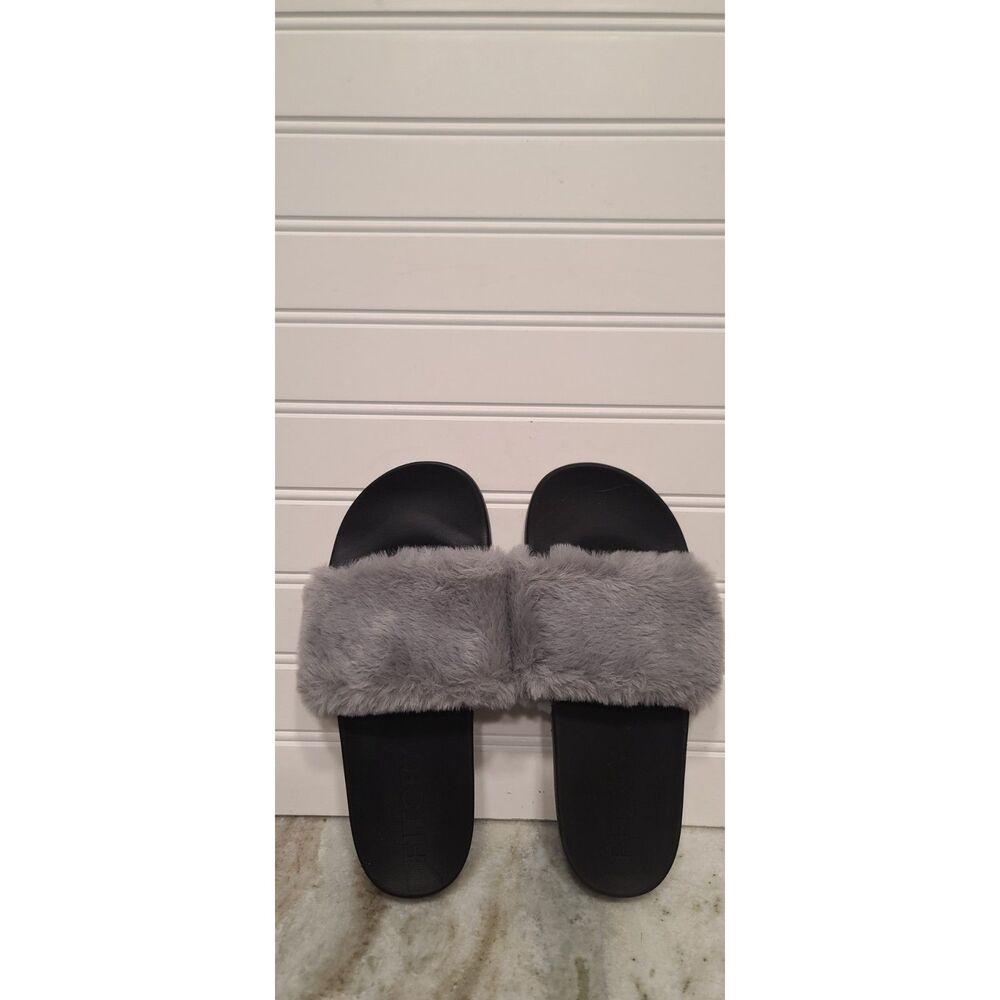 Fitory Womens Faux Fur Gray Slides Size 6 NWOT